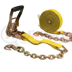 CS01-1011 by WORLD AMERICAN - Ratchet Tie Down Strap - 2" x 30', Yellow, with Chain Anchor