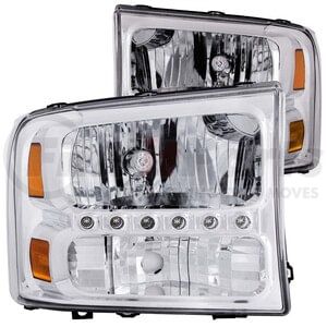 111088 by ANZO - Crystal Headlight Set; Clear Lens; Chrome Housing; Pair; w/1 pc. LED;