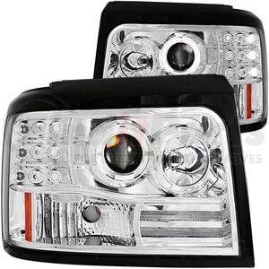 111183 by ANZO - Projector Headlight Set w/Halo; Clear Lens; Chrome Housing; Pair; w/Side Marker and Parking Lights;