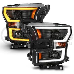 111357 by ANZO - Projector Headlight Set; Clear Lens; w/Plank Style Switchback; Black w/Amber; Pair;