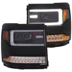 111373 by ANZO - Projector Headlight Set; Clear Lens; Black Housing; Amber Reflector; Pair; w/Plank Style Back;
