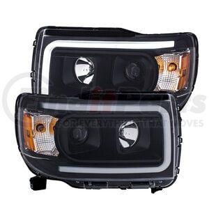 111381 by ANZO - Projector Headlight Set; Plank Style; Clear Lens; Black Housing; Amber; Pair;