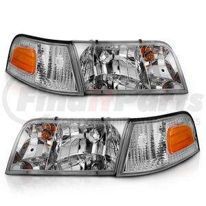 121556 by ANZO - Crystal Headlight Set; Clear Lens; Chrome Housing; w/Bumper Light OE; Pair;