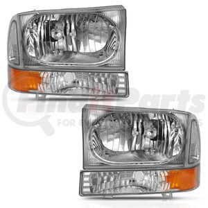 111458 by ANZO - Crystal Headlight Set; Clear Lens; Chrome w/Amber Housing; w/Corner Lights; w/o Bulb; Pair;
