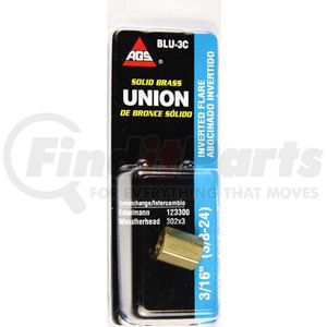 BLU-3C by AGS COMPANY - Brass Brake Line Union, 3/16 (3/8-24 Inverted), 1/card