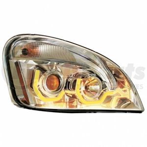31227 by UNITED PACIFIC - Chrome Projection Headlight with DF Amber LED Position Light for 2008-207 FL Cascadia - Passenger Side
