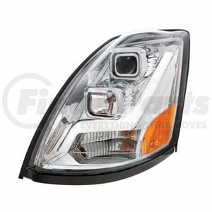 31445 by UNITED PACIFIC - Chrome Projection Headlight with LED Position Light Bar for 2003-2017 Volvo VN/VNL - Driver Side