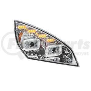 35726 by UNITED PACIFIC - 10 LED Chrome Projector Headlight with Sequential Turn / DRL for 2018-2024 Cascadia - Passenger Side