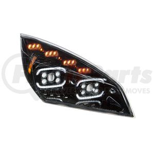 United Pacific 35728 Headlight Assembly 10 LED Black Projector Headlight with Sequential Turn / DRL for 2018-2024 Cascadia -