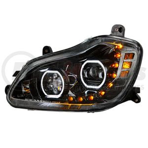 35743 by UNITED PACIFIC - 10 LED Black Headlight with Sequential Turn Signale for 2013-2021 Kenworth T680 - Driver Side