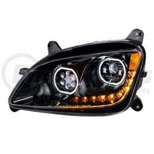 35747 by UNITED PACIFIC - 10 LED Black Headlight with Halo Position Light for 2012-2021 Peterbilt 579 - Driver Side