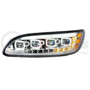 35841 by UNITED PACIFIC - Quad-LED Chrome Headlight with LED Sequential Turn Signal and DRL for 2005-15 Peterbilt 386 - Driver Side