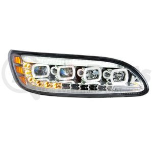35842 by UNITED PACIFIC - Quad-LED Chrome Headlight with LED Sequential Turn Signal and DRL for 2005-15 Peterbilt 386 - Passenger Side