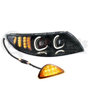 35992 by UNITED PACIFIC - Black LED Projector Headlight with RR Facing Turn Signal for 2002-18 International Durastar - Passenger Side