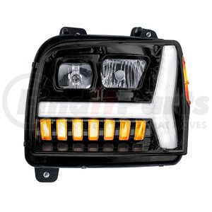 35132 by UNITED PACIFIC - Blackout Headlight with LED DRL Light Bar / Turn Signal for 2018-2024 Kenworth W990 - Driver Side