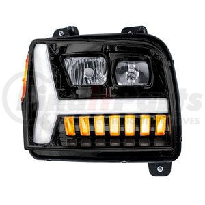 35133 by UNITED PACIFIC - Blackout Headlight with LED DRL Light Bar / Turn Signal for 2018-2024 Kenworth W990 - Passenger Side