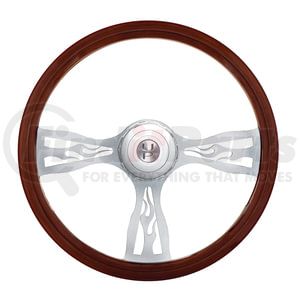 88139 by UNITED PACIFIC - 18" Chrome Flame Steering Wheel with Hub and Horn Button Kit, 3 Spoke, for Peterbilt (1998-2005) Kenworth (2001-2002)