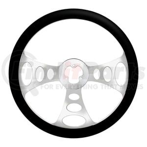 88161 by UNITED PACIFIC - Steering Wheel - 18" Chrome, Aluminum, "Chopper" Style, with Black Leather Rim