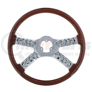 88174 by UNITED PACIFIC - Steering Wheel - 18", Chrome, with Skull Accent, Wood