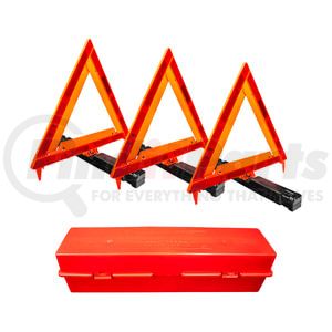 99251 by UNITED PACIFIC - Safety Triangle - 3 Pieces, Orange, Bright Reflector, with Plastic Case