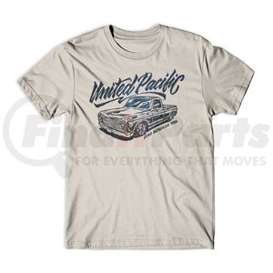 99307L by UNITED PACIFIC - T-Shirt - United Pacific Calligraphy C10, Sand, with Dark Blue Print, Cotton, Large