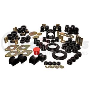 818104G by ENERGY SUSPENSION - Hyper-Flex System; Black; Incl.F Cntl. Arm Bush.;F Coil Spr.Isol.; Frt. Sway Bar Bush.; Frt. Rack/Pinion Bush.;Body Mt.;Rr. Spr./Shackle Bush.;Tie Rod End Boot;Perf.Polyurethane;