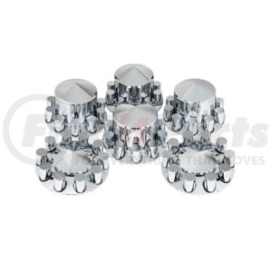 10318 by UNITED PACIFIC - Pointed Axle Cover Combo Kit With 33mm Cylinder Thread-On Nut Covers, Chrome