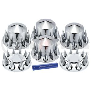 10308 by UNITED PACIFIC - Chrome Pointed Axle Cover Combo Kit With 33mm Spike Thread-On Nut Covers