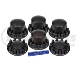 10354 by UNITED PACIFIC - Matte Black Dome Axle Cover Combo Kit With 33mm Standard Thread-On Nut Covers