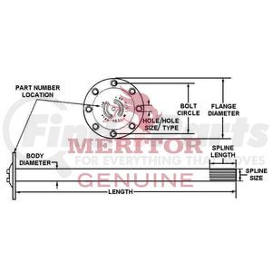 3202T9458 by MERITOR - Drive Axle Shaft Assembly, 7.00 in. Bolt Circle Diameter, 2.25 in. Body Diameter, 0.73 in. Hole Size