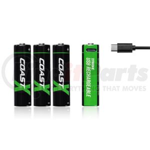 Coast 31007 COAST Products Zithion-X AA Rechargeable Lithium-Ion Batteries with USB-C Port (1.5V, 2400mAh, 4-Pack)