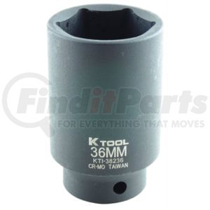 K-Tool International 38236 Socket 36 mm x 1/2 in. Drive 6-Point Metric Deep Impact Socket, Heat-Treated Chrome-Moly Steel