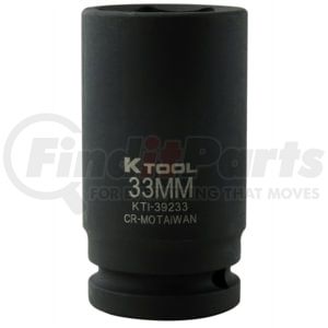K-Tool International 39233 Socket 33 mm x 3/4 in. Drive Deep Budd Wheel Impact Socket, Heat-Treated, Chrome-Moly Steel