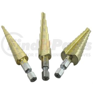 K-Tool International 71233 Drill Bit Set 3-Piece Titanium-Coated High-Speed Steel Step Drill Bit Set, 1/8 in. to 1/2 in. and