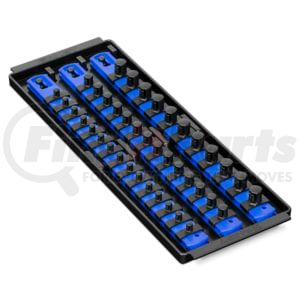 Ernst 8491 Drive Socket Storage Rail 40-Piece Multi Drive Blue Impact Resistant Benchtop Universal Socket Tray Organizer
