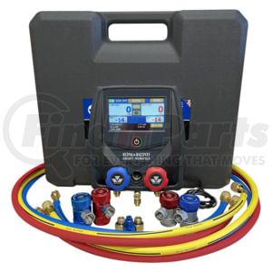 Mastercool 99935 Manifold Pressure Gauge Smart Manifold Gauge Set with 72” Hoses, Manual Couplers, and Deluxe Conversion Kit