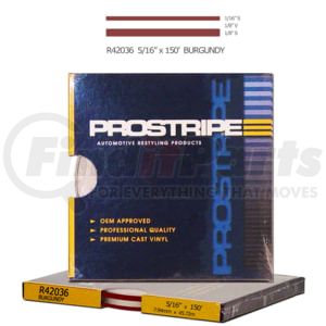 Prostripe R42036 Pinstripe 5/16" x 150' Burgundy Multistripe Tape, Vinyl, Pressure Sensitive Adhesive