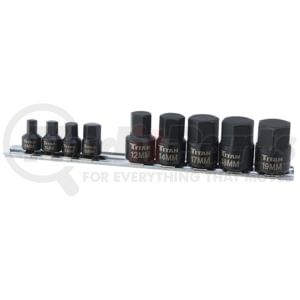 Titan 16141 Drive Socket Storage Rail 9 Pc., 1/4 In. and 3/8 In. Drive Stubby Metric Hex Bit Socket Set Storage Rail