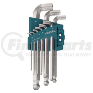 Vessel Tools 8209BPSU Ball Point Hex L-Key Wrench Stubby (Short Type) 9PC. Set No.8209BP-SU