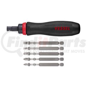 Vessel Tools 900RT5PU Megadora Interchagble Ratchet Screwdriver 5pc Bit set