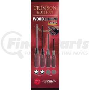 Vessel Tools 3304JSPBCR WOOD-COMPO JISDRIVE Screwdriver 4PC. Set Crimson Edition