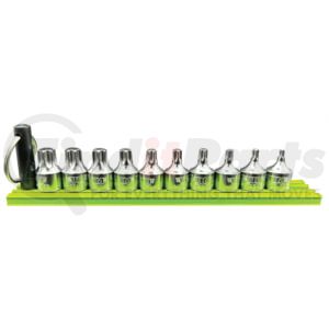 Vim Tools HCT1050A 10 PC. 1/4'' DR. TORX HALF CUT STUBBY DRIVER SET (T10 - T50) W/ 6'' GREEN MAGRAIL