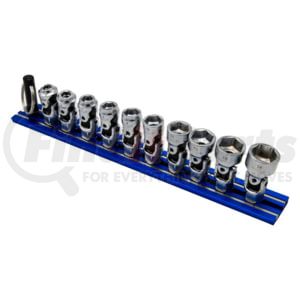 Vim Tools DDSUJM400 Magnetic Tool Holder 10-Piece Low Profile Dual Drive Spring Loaded Universal Joint Metric Socket Set Rail