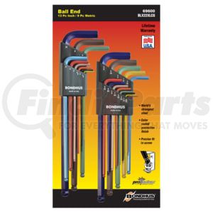 Bondhus Corp. 69600 Bondhus 69600 ColorGuard™ 22 Pc. Ball End L-Wrench Hex Key Combo Set, .050-3/8" & 1.5mm-10mm