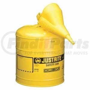 Justrite 7150210 Yellow Metal Safety Can, Type 1, Five Gallon, with Yellow Plastic Funnel, for Diesel Fuel