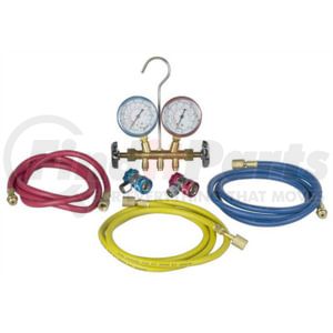 Robinair 48134A Brass Sheet 2-Way Brass Manifold Gauge Set with 60 In. Hose Array and 90 Degree Manual Couplers