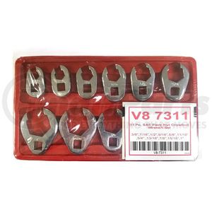 V8 Hand Tools 7311 Wrench Set 11-Pieces SAE Flare Nut Crowfoot Wrench Set, 3/8-Inch Drive