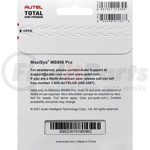 Autel MS906P1YRUP Diagnostic Software Total Care Program for MS906PRO