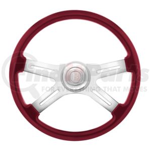 United Pacific 88368 Steering Wheel 18" Candy Color 4 Spoke Steering Wheel With Chrome Horn Bezel And Horn Button-Candy Red