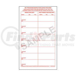 JJ Keller 1360 Miscellaneous Label 6" x 10" BIT Program Inspection Record Label, Vinyl, Permanent Adhesive, Backslit